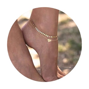 925 Sterling Silver 14K Oro Disco Cuore Cavigliere Per Le Donne - Product Image 3