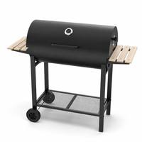 Barbecue au charbon de bois robuste OEM, style américain, type fumoir baril, avec thermomètre et étagères en bois, pour jardin extérieur