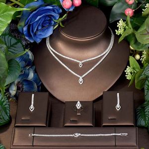 Deux couches de zircon cubique conception géométrique mariage mariée Pageant collier boucles d'oreilles ensembles de bijoux pour femmes accessoires S-407 - Product Image 2