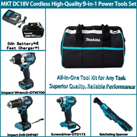 Ensemble d'outils électriques sans fil Makit-a 18v 5Ah avec batterie au lithium, 9 en 1, kit d'outils de réparation compact