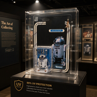 Vitrine d'exposition en acrylique premium pour figurines de 3,75 pouces avec carte |   Boîte de protection anti-UV avec fond coulissant R2-D2