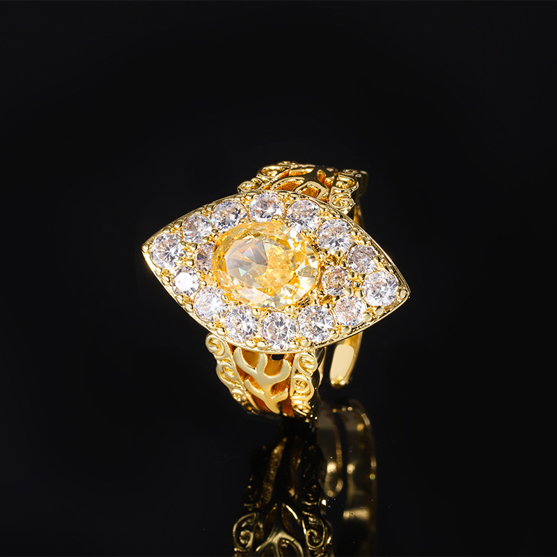 Bague diamant jaune taille Ice Flower ajustable