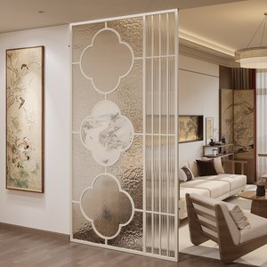 Chinese Style Modern Minimalist Glass Screen Partition Cream Living <b>Room</b> Bedroom Movable Folding <b>Divider</b> Laser Cut Design - Product Image 1