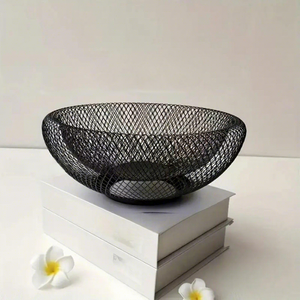 Metal Mesh Fruit Bowl Durable Iron <b>Wire</b> <b>Basket</b> <b>Black</b> Decorative Fruit Holder for Kitchen Dining Table Countertop Home Office - Product Image 2