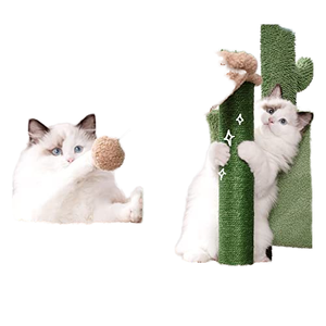 Menara kucing pendek hijau kustom dengan mainan bingkai panjat tebing kayu tali Sisal alami untuk kucing kecil-grosir - Product Image 4