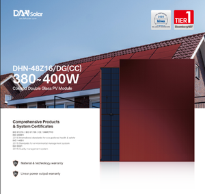 แผงโซลาร์เซลล์แบบสองหน้าสีแดง 400 วัตต์ DAH Solar TOPCon N-Type กระจกสองชั้น พร้อมขั้วต่อ สินค้าในสต็อก EU - Product Image 1