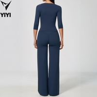 Nouveaux ensembles de sport 2 pièces pour l'automne : hauts à manches courtes et pantalon large pour la gym, le yoga, le pilates et l'entraînement, avec logo personnalisé