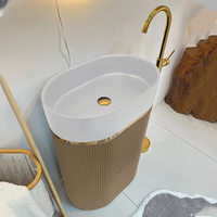 Lavabo sur pied moderne de luxe plaqué or, évier monobloc écologique intelligent haut de gamme avec garantie de 3 ans