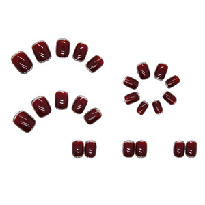 24 Unids/caja Color <span class=keywords><strong>Vino</strong></span> tinto Prensa en las puntas de las <span class=keywords><strong>uñas</strong></span> Tamaño corto Vida diaria <span class=keywords><strong>Uñas</strong></span> artificiales Brillo <span class=keywords><strong>Uñas</strong></span> postizas - Product Image 4