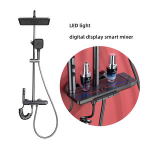 Mezclador inteligente con pantalla digital con pistola de luz LED, juego de Sistema mezclador de ducha con llave de piano de latón de lujo gris blanco <span class=keywords><strong>Griferia</strong></span> - Product Image 1