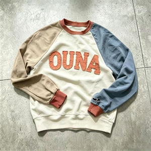 OUNA Custom Vintage Washed Distressed <strong>Long</strong> <strong>Sleeve</strong> Raglan <strong>T</strong> <strong>Shirt</strong> Color Block Applique Heavyweight Cotton <strong>Men</strong> Top - Product Image 1
