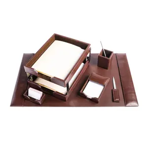 Couro genuíno Desk Pad Pen Holder Memo Pad Bandeja Comodidades Guangzhou Conjunto de 5 Estrelas Hotel Suprimentos Kit