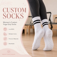 Chaussettes de yoga pour femmes en coton et élasthanne respirantes, antidérapantes, avec design personnalisé, mi-mollet, pour athlétisme et Pilates