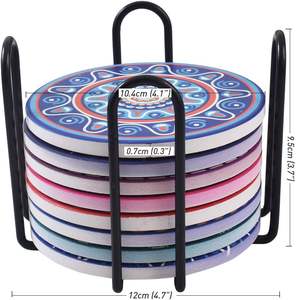 Posavasos de cerámica de corcho aislado Posavasos de cerámica pintados a mano Posavasos de cerámica de Marruecos Dormake - Product Image 5