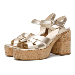 Verano de oro abierto del dedo del pie de corcho tacón hebilla de correa de tobillo damas sandalias de <span class=keywords><strong>plataforma</strong></span> - Product Image 1