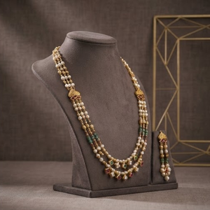 Prayom Gold Fine Jewelry <b>Set</b> 30.060g Multi Layer <b>Necklace</b> and Earrings <b>Pearl</b> Bead Charm Pendant for Wedding Romantic Occasion - Product Image 5