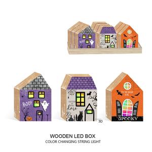 Boîte en bois colorée à lumière LED Décorations de table de Noël Cadeau Artisanat en bois Signes muraux Piles AA Illuminez le cadeau de Noël - Product Image 5