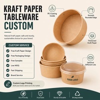 500ml-1500ml Biologisch afbreekbare voedselveilige papieren kraftverpakking met wegwerpdeksel voor fastfood, snacks, brood, koekjes, fruit en salades