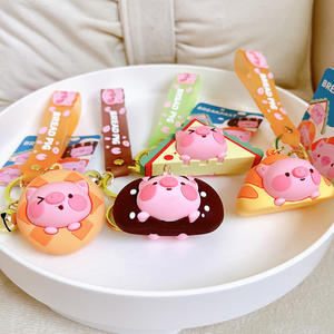 2025 mignon pain cochon porte-clés sac à dos cochon voiture porte-clés Couple petit pendentif porte-clés Sublimation caoutchouc porte-clés - Product Image 3