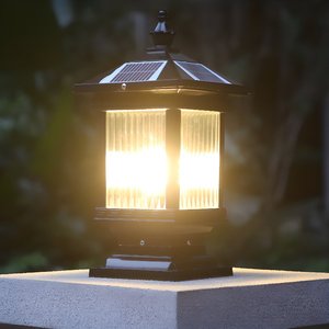Lámpara Solar de Pilar de Aluminio y Vidrio, Impermeable IP65, para Jardín, Puerta, Valla, Estilo Chino Retro Antiguo, Iluminación de Paisaje - Product Image 5