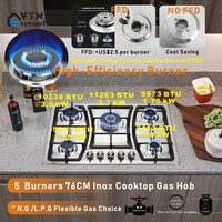 Table de cuisson à gaz encastrable 5 brûleurs en acier inoxydable de 30 pouces avec allumage électrique automatique pour appareils de cuisson domestiques et de camping-car