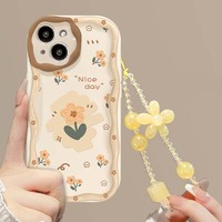 Belle impression de fleur jaune avec Bracelet de perles étui de protection pour téléphone portable en TPU pour Iphone 7 8 X Xr XS 11 12 13 14 15 16 Pro 17