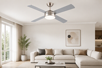 Ventilateur de plafond 52 pouces à 4 pales avec lumière, commande directe RTS, corps nickelé moderne et minimaliste, pales argentées JSY-4002