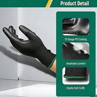 Gants de travail de sécurité personnalisés en polyester nylon 13G noir avec paume enduite de PU, gants antidérapants en polyuréthane, gants enduits de PU