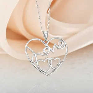 China Jewelry Factory Love Heart Pendant Necklace Turkish Handmade 925 Sterling Silver Jewelry Rhodium Plated Silver Necklace