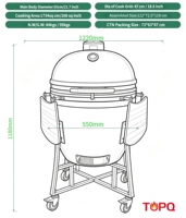 Grill au charbon de bois portable TOPQ, fabrication OEM/ODM en Chine, grill Kamado en céramique de 21 pouces, idéal pour la cuisine en plein air et les rassemblements.
