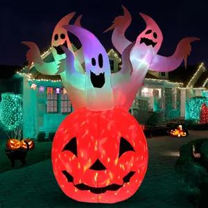 Decoración de Halloween inflable gigante de 6 pies calabaza fantasma fiesta de calabaza de Halloween al aire libre con luz LED