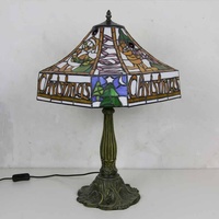 Lampe de bureau LongHuiJing en verre teinté floral européen avec base en alliage de zinc de style antique Lotus, alimentation CA