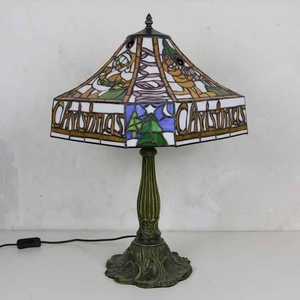 LongHuiJing European Floral Stained Glass Tiffany Desk <b>Lamp</b> with Antique Art Style Lotus Zinc Alloy <b>Base</b> AC Powered - Product Image 5