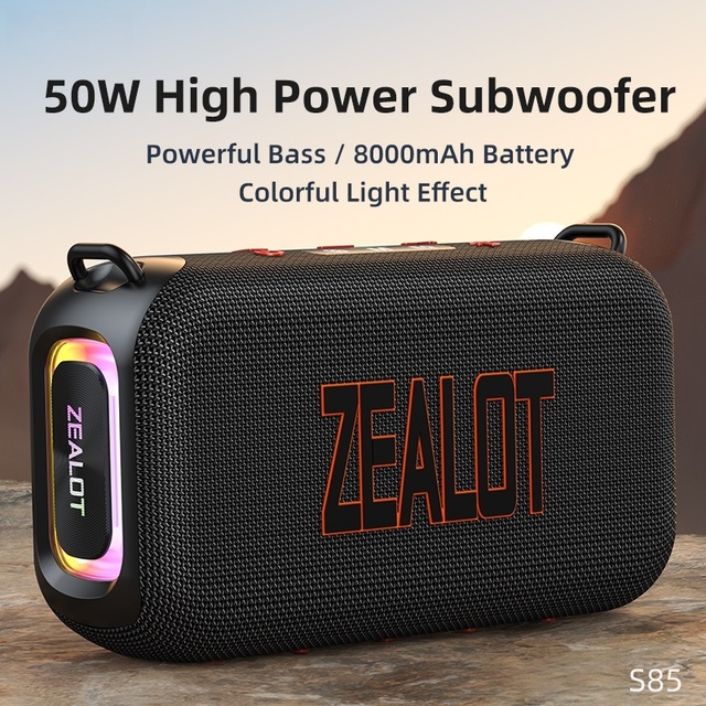 50W Active Portable Outdoor Speaker IPX6 Waterproof Loud Stereo Sound Deep Bass Speaker S85 USB/TF/AUX Battery Powered RGB Party