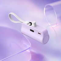 Batería Externa Mini de 5000 mAh con Cables Integrados y Conexión Directa, Cargador Portátil para Teléfono, Diseño Compacto Tipo Cápsula