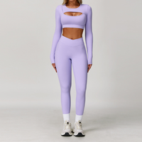 Nouveauté : Ensemble de sport 2 pièces pour femmes, haut à manches longues et short respirant à séchage rapide pour la gym, le fitness et le yoga
