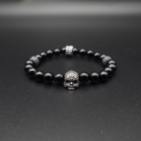 Gothique Crâne Noir Perle Argent Bracelet Perle Naturelle Bracelet Gemme