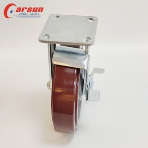 Roues fixes industrielles de roulettes résistantes de 8 pouces avec l'OEM en acier de diamètre de roue du polyuréthane 200mm de freins latéraux personnalisable
