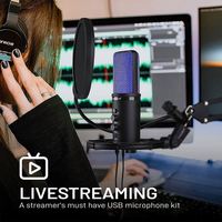 Microphone à condensateur USB professionnel PROAR S-21U avec éclairage RGB pour enregistrement en studio, jeu, cardioïde, métal, pour ordinateur, chant
