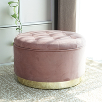Pouf en velours Gonflable Repose-pieds Chaise De Stockage Bouffée Boîte Ronde Moderne Tufté Tissu Tabouret