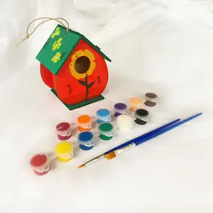 DIY Children Painted Birdhouse Graffiti Birdcage Toy Set Wooden Birdhouse