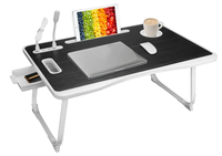 Bureau de lit pliable pour ordinateur portable avec port de charge USB, poignée, emplacement pour carte, emplacement pour tasse, tiroir latéral, table portable pour ordinateur portable