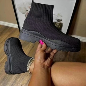 Chaussures chaussettes pour couple, automne-hiver <span class=keywords><strong>2022</strong></span>, nouvelles, épaisses, décontractées, grande taille, bottes courtes en maille rouge, bottes pour femmes, Botas De Mujer - Product Image 3