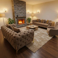 223-Sitzer Chesterfield-Sofa-Set mit Polsterung, getufteter Rückenlehne, goldenen Metallbeinen und Samtbezug – Mid-Century Modern Ecksofa für Apartments