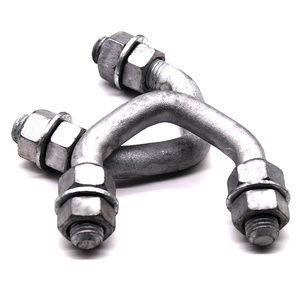 Boulon <span class=keywords><strong>en</strong></span> <span class=keywords><strong>U</strong></span> robuste OEM personnalisé avec plaque galvanisée <span class=keywords><strong>pour</strong></span> <span class=keywords><strong>fixation</strong></span> de câbles sur poteaux utilitaires - Product Image 1