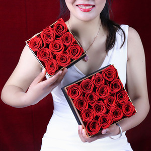 Caja de Regalo de Lujo con Rosas Preservadas en Forma Cuadrada, con Detalles en Dorado, de <span class=keywords><strong>9</strong></span> y 16 Cabezas, un Elegante y Romántico Recuerdo para Ella - Product Image 3