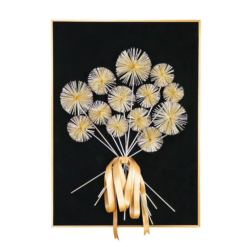 Wall hanging painting 3D three-dimensional bouquet black and gold color senior hanging painting home office decoration