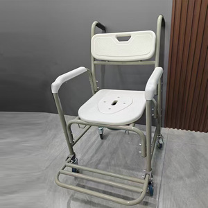 Chaise de toilette en alliage d'aluminium avec roulettes, portable, trois en un, pour personnes âgées et handicapées, équipement de sécurité pour la salle de bain - Product Image 3