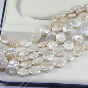 Jewelry Making White Large Size 16mm Coin Nucleated Reborn Baroque Loose Freshwater Pearl