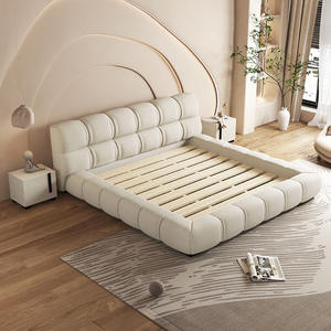 Pouf moderne minimaliste nordique 1.8 m beige nuit <span class=keywords><strong>lit</strong></span> chambre principale <span class=keywords><strong>lit</strong></span> de mariage king size cadre de <span class=keywords><strong>lit</strong></span> en bois massif - Product Image 2